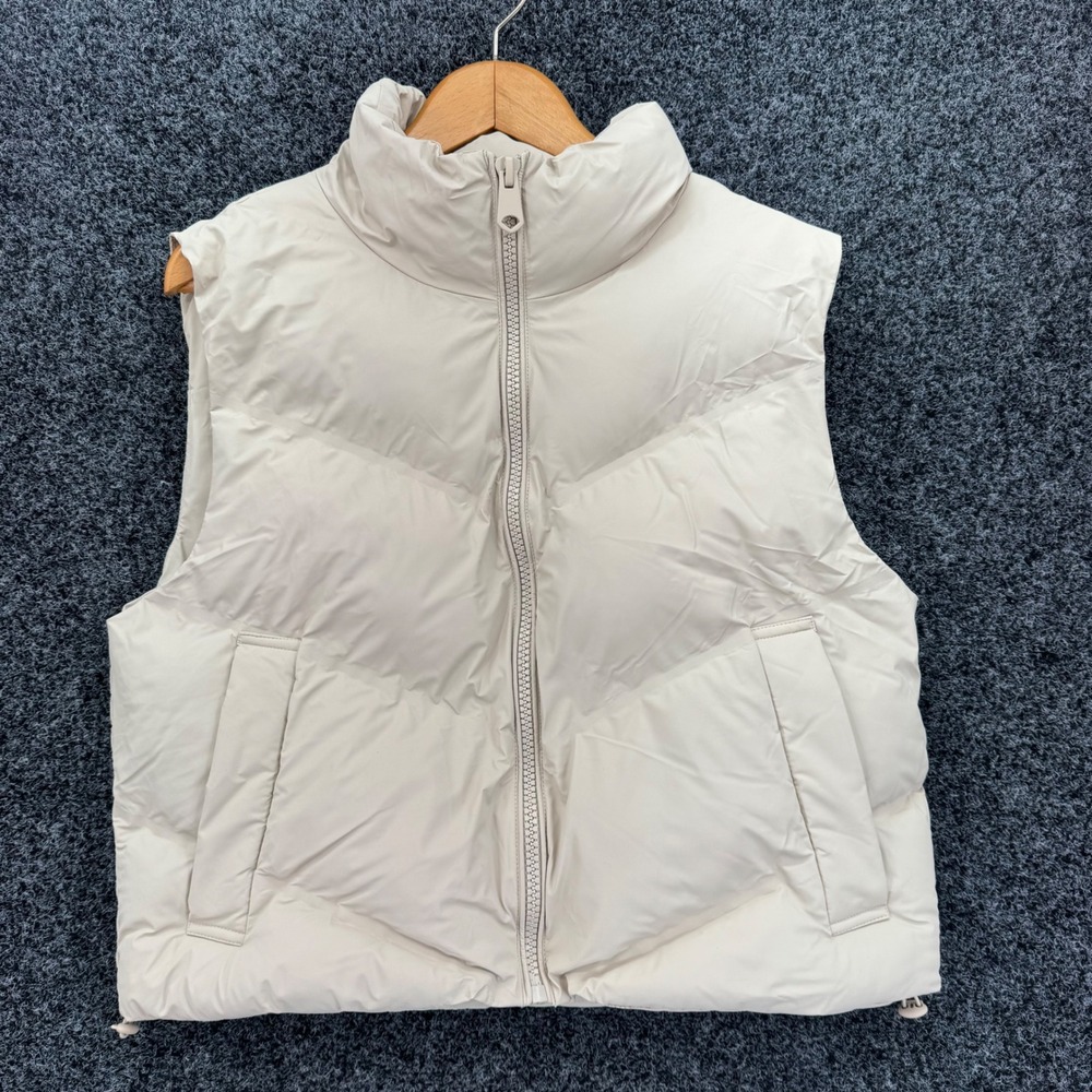 Zara Puffer Vest Cream Off White Sleeveless Quilted Zip Up Jacket Small